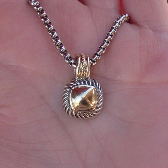 Retired David Yurman Albion Gold Dome Enhancer Pendant w/Chain - 14K/925